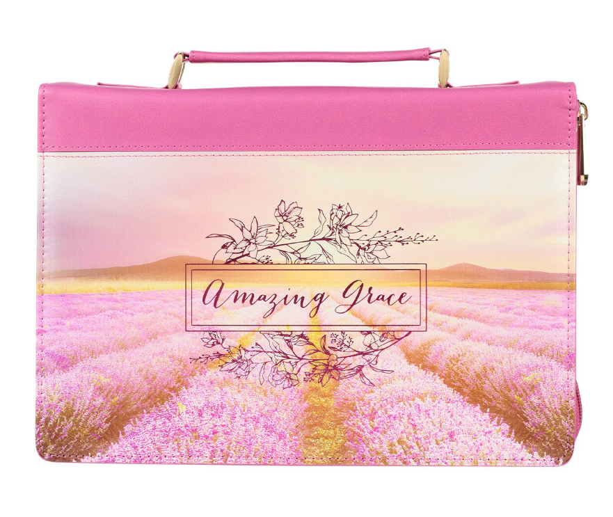 Amazing Grace Flower Field Pink Leather Bible Cover