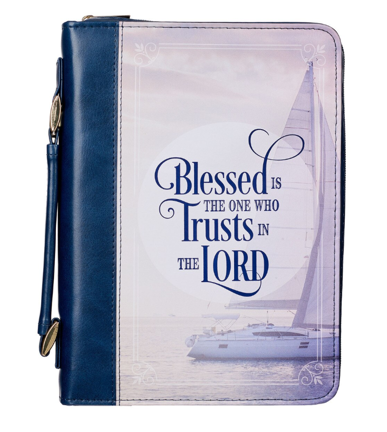Blessed Is The One Nautical Navy Faux Leather Classic Bible Cover - Jeremiah 17:7