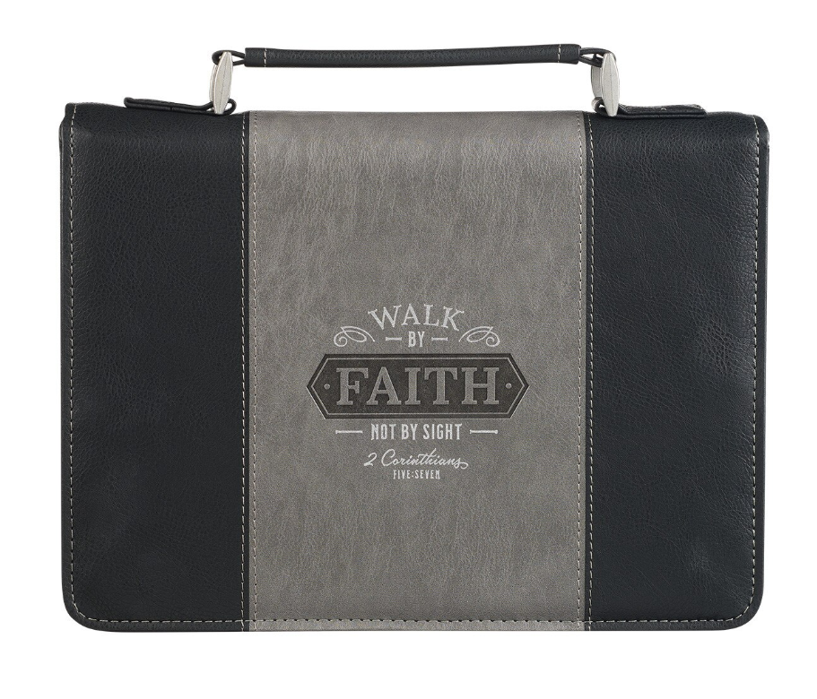 Walk By Faith Black and Gray Leather Bible Cover