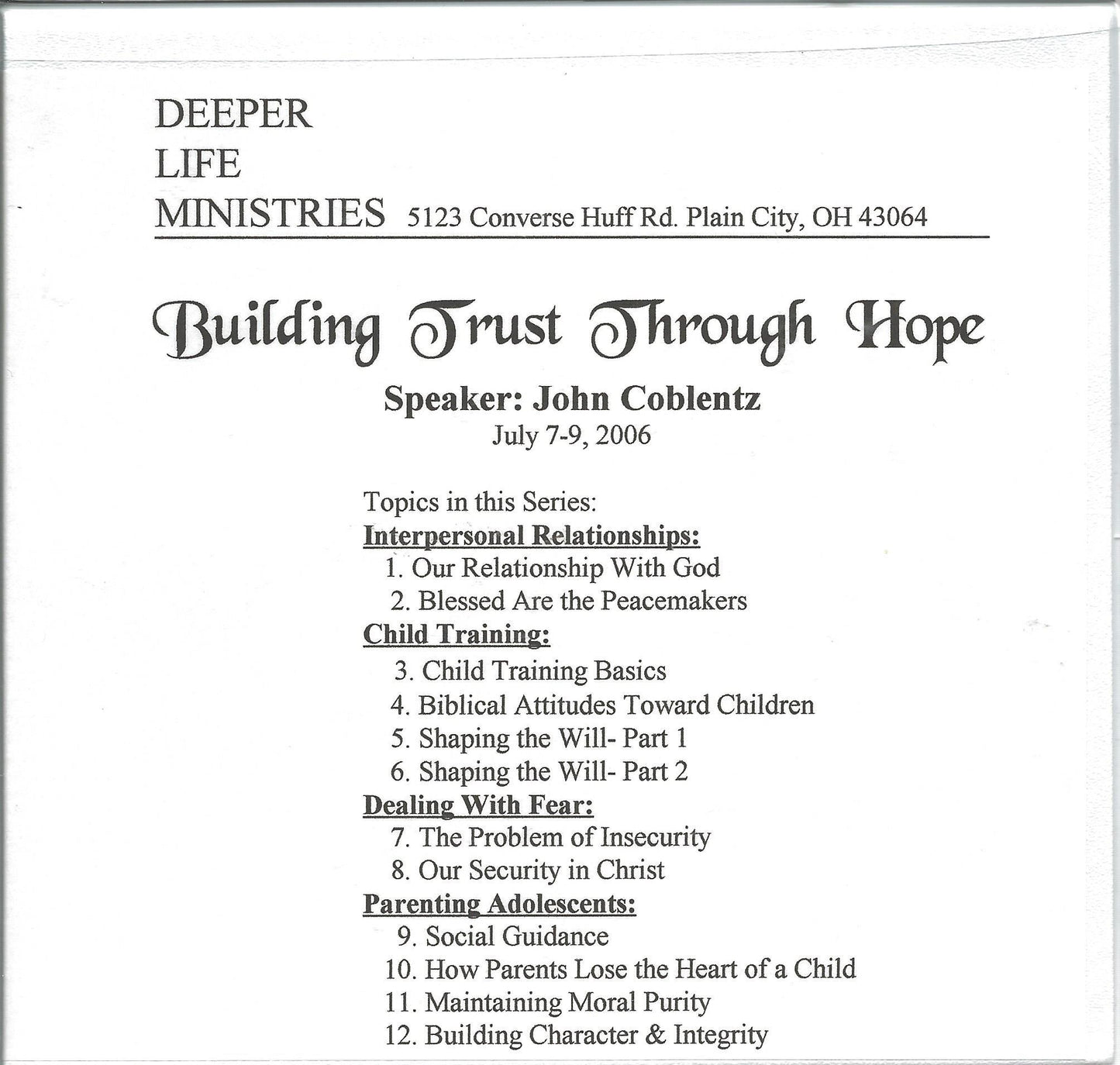Building Trust Thru Hope CD