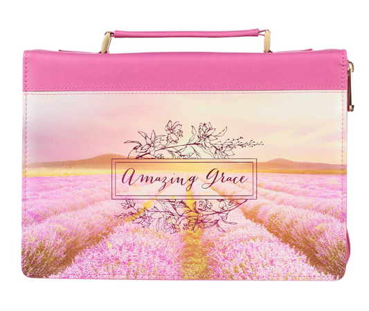 Amazing Grace Flower Field Pink Leather Bible Cover