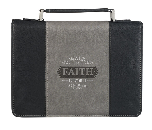 Walk By Faith Black and Gray Leather Bible Cover