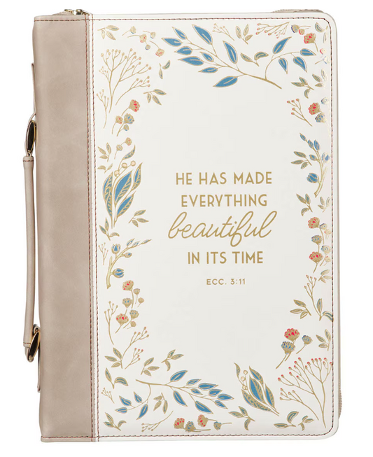 Everything Beautiful Taupe Faux Leather Bible Cover - Ecclesiastes 3:11